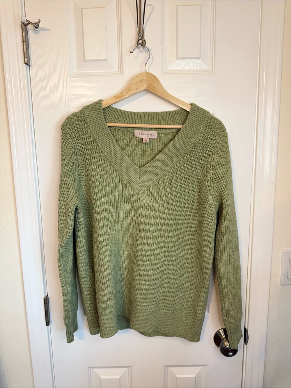 Philosophy Olive Green V-Neck Ribbed Sweater